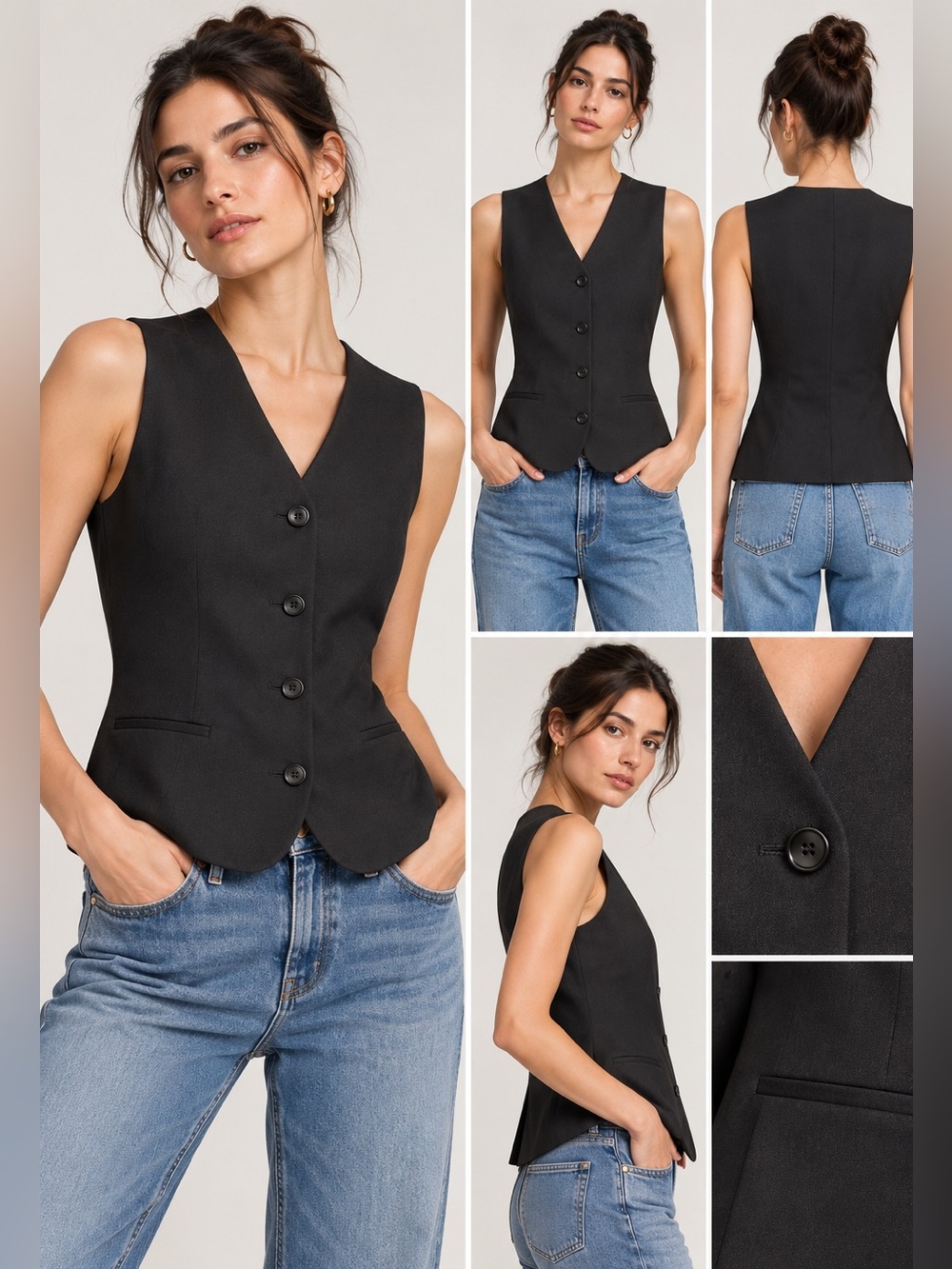 COS Tailored Wool-Blend Waistcoat Wool V-Neck Vest in Black Size 10